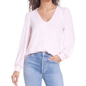 GIBSONLOOK Fleece Blouson Sleeve Top Size Medium Lotus Pink